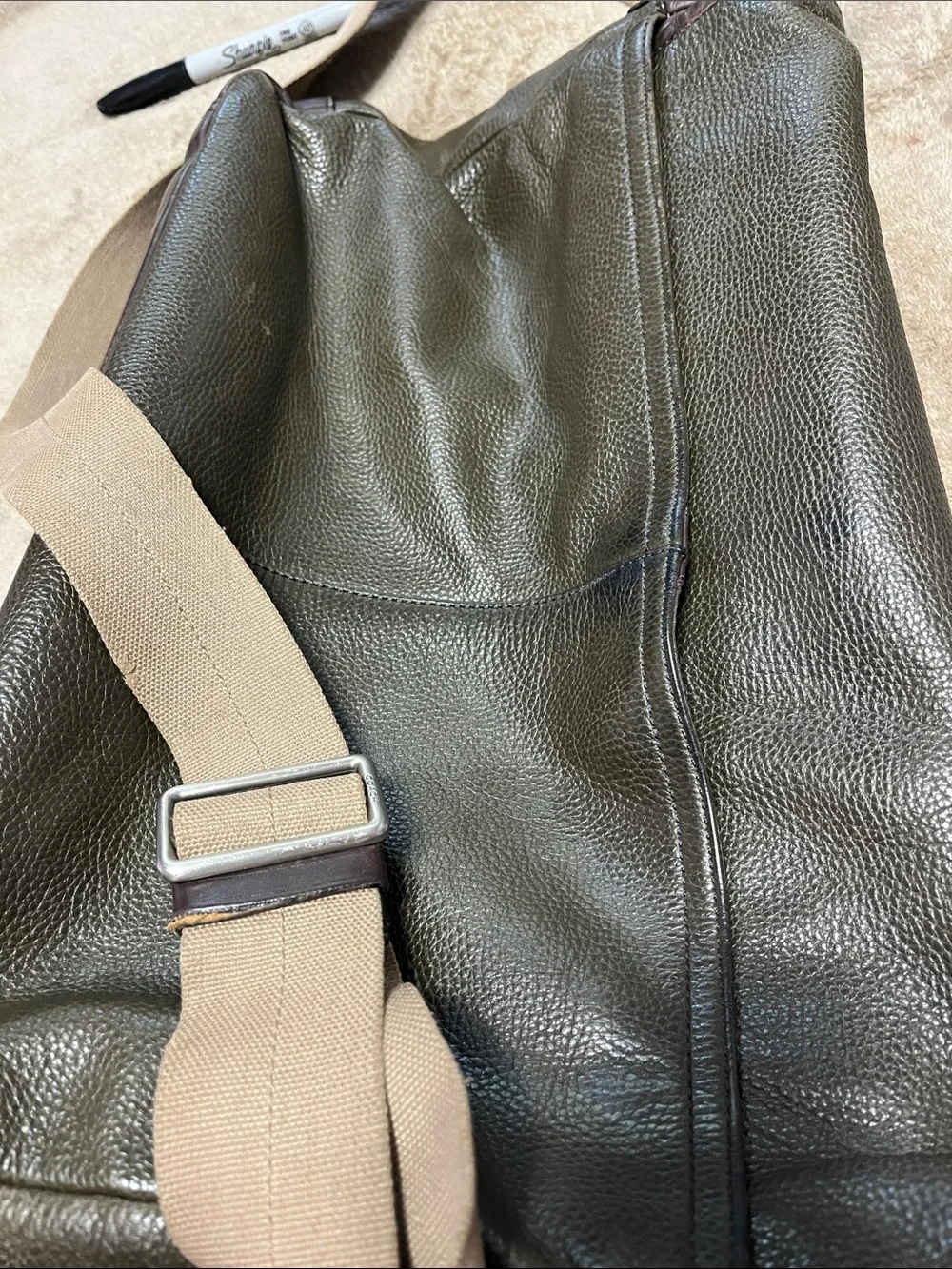 Leather Messenger Bag in Olive Green with Brown Trim Camden leather suede 2013